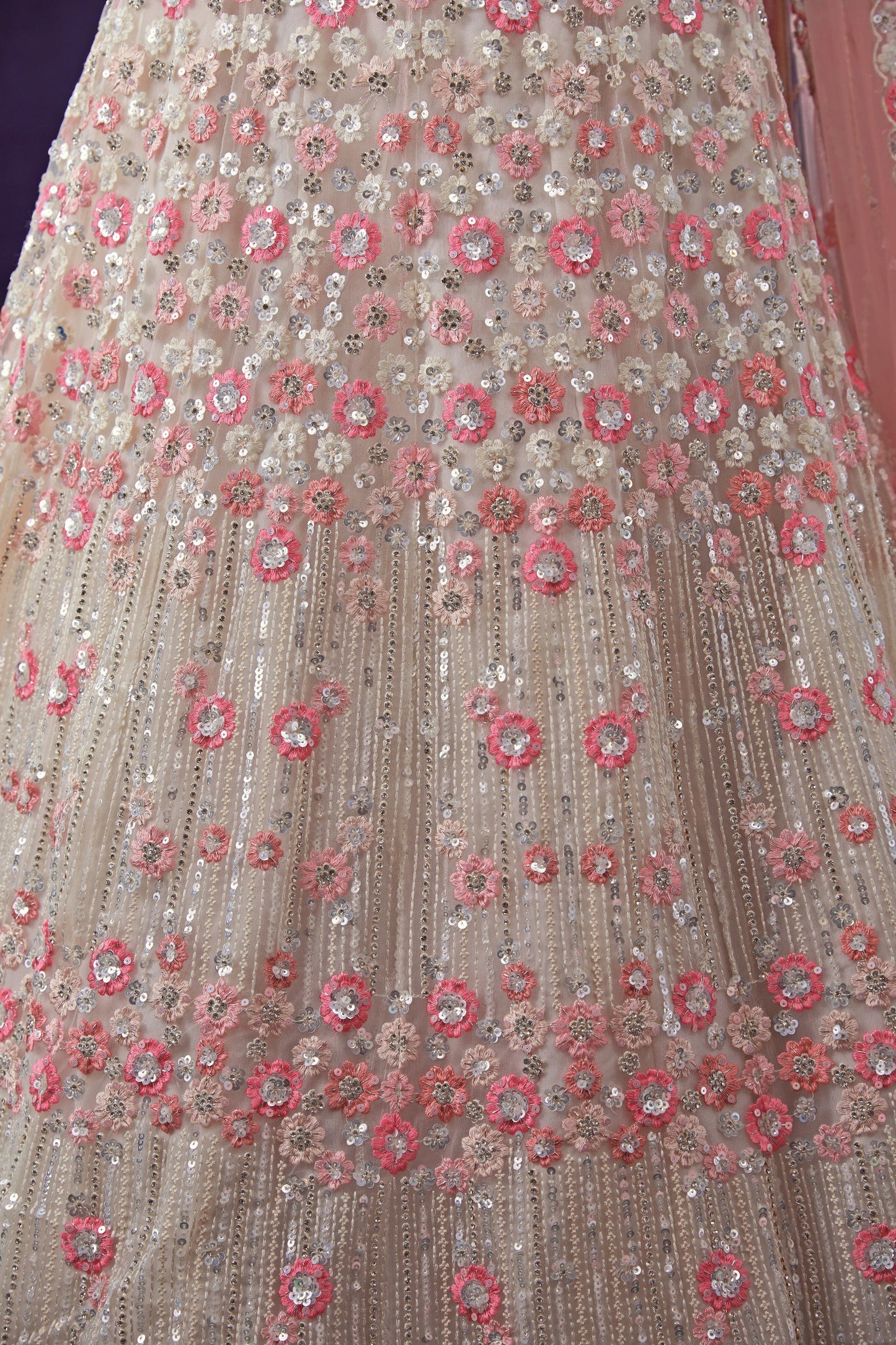 White Net Lehenga Choli For Festivals & Weddings - Sequence Embroidery Work, Zarkan Work, Thread Embroidery Work