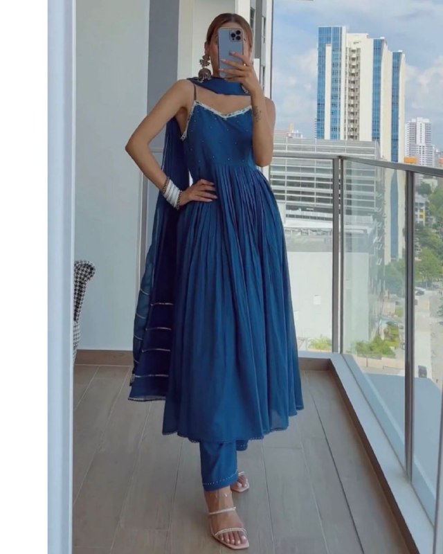 Casual Blue Georgette Anarkali Suit With Dupatta