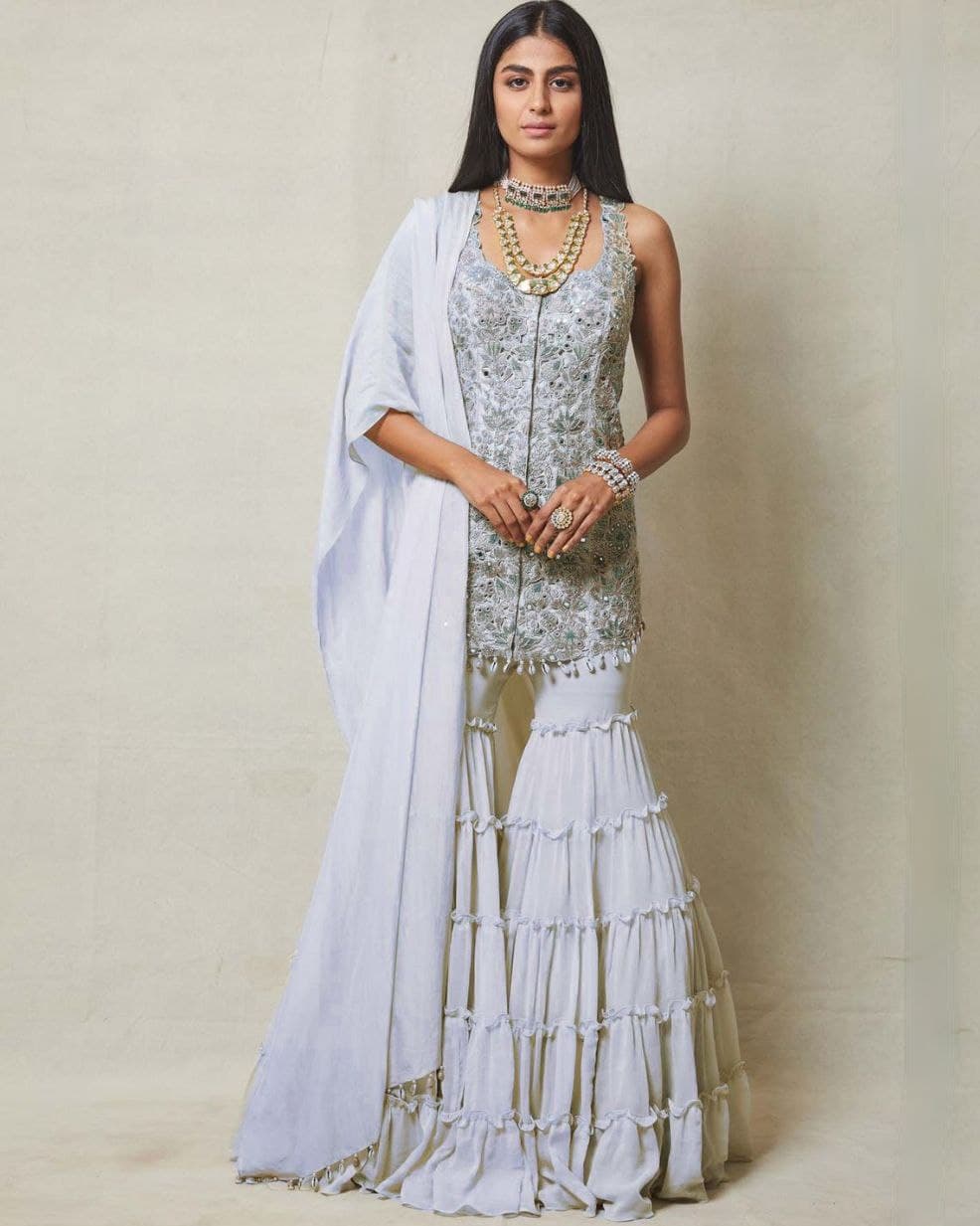 Awesome Heavy Pure Georgette Embroidery Work Sharara Suit With Dupatta