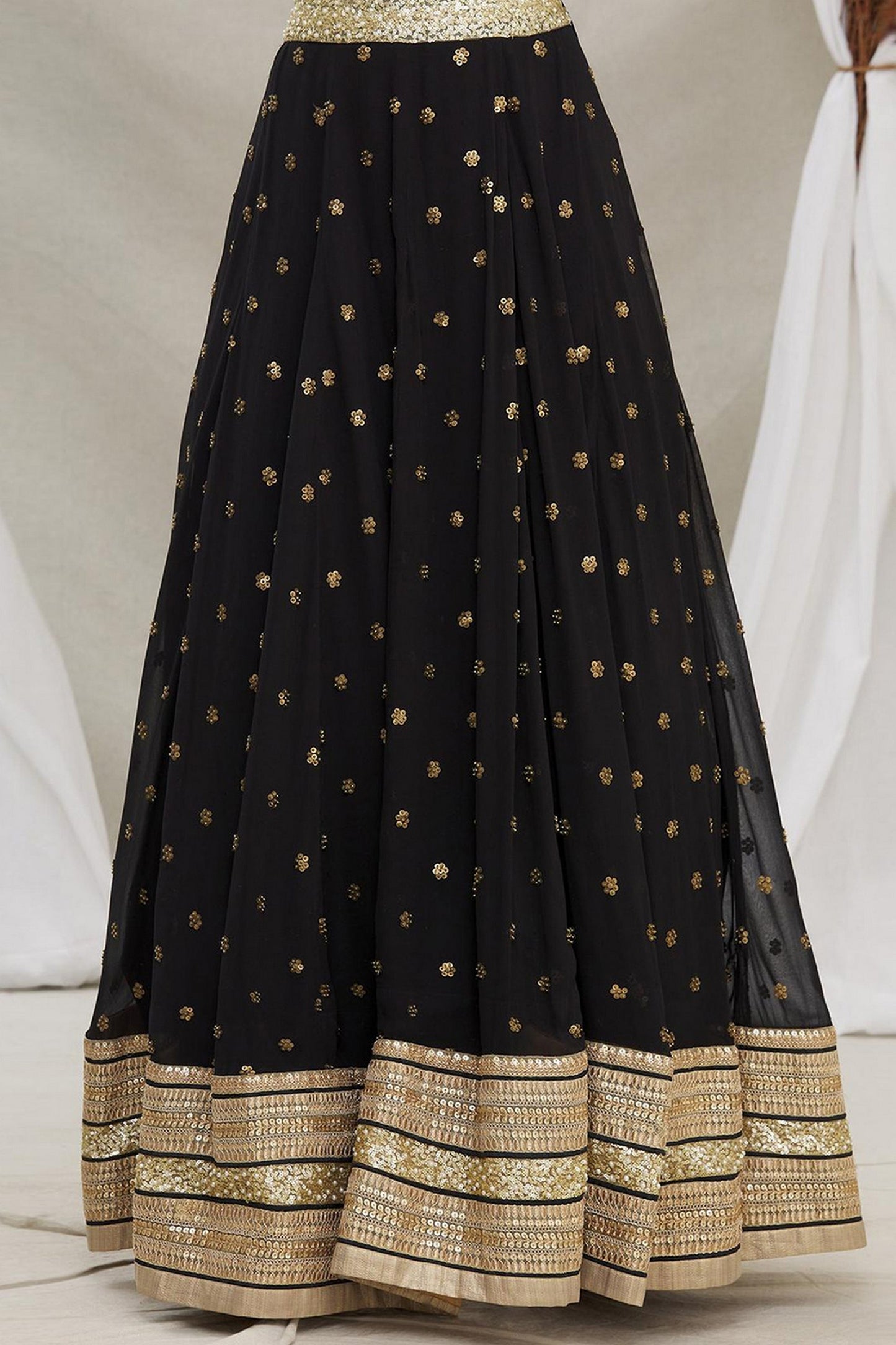 Black Georgette Lehenga Choli For Festivals & Weddings - Sequence Embroidery Work