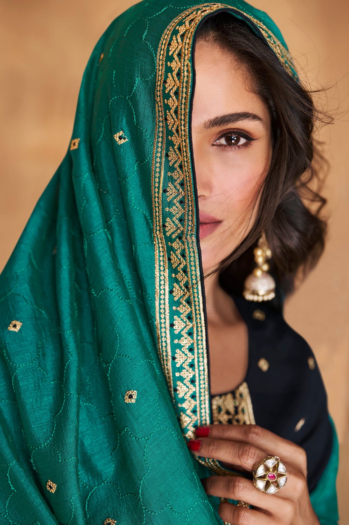 Navy Blue Silk Salwar suit - Thread Embroidery Work