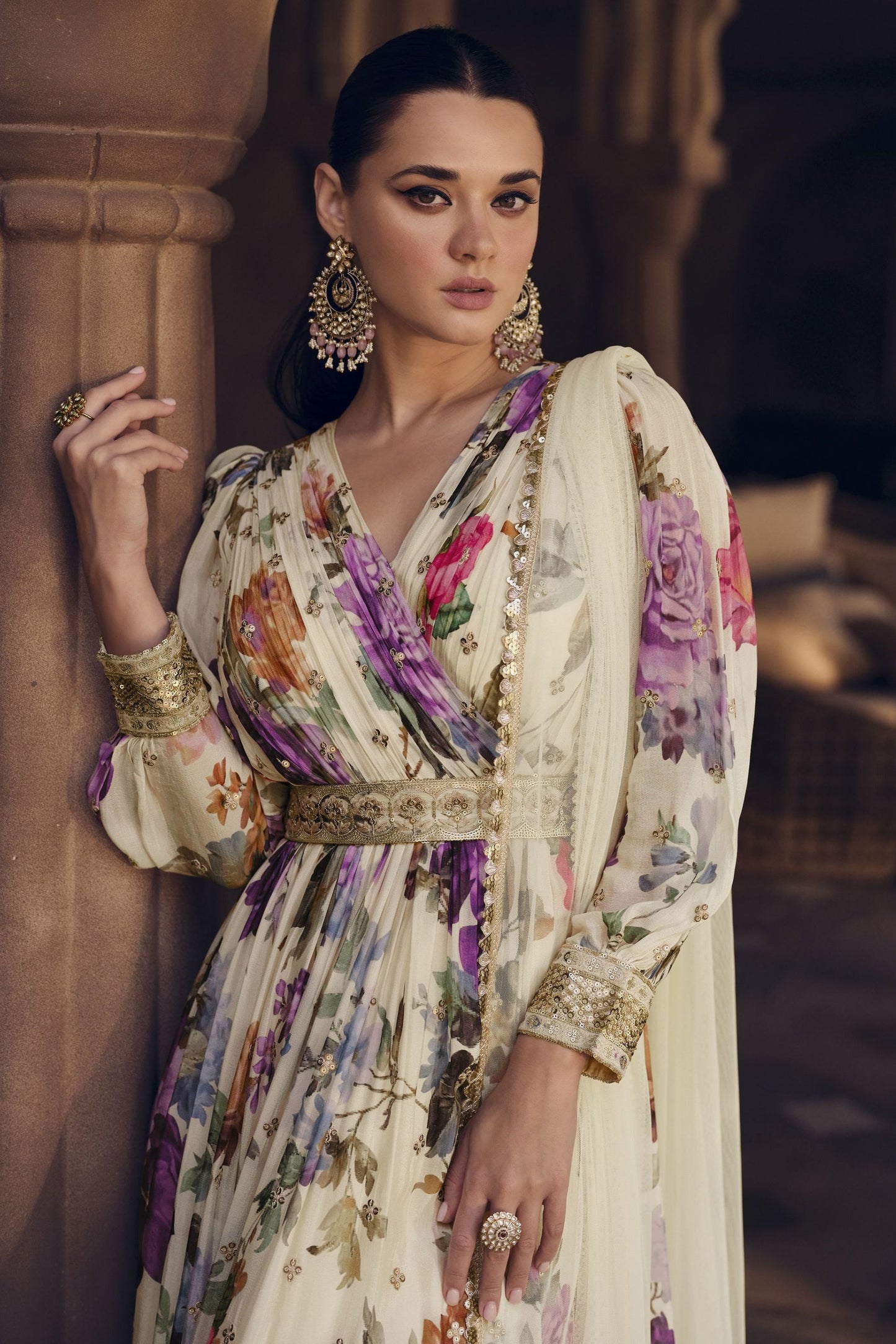 White Georgette Floor Full Length Flower Printed Anarkali Gown For  Festivals & Weddings - Embroidery Work, Print Work