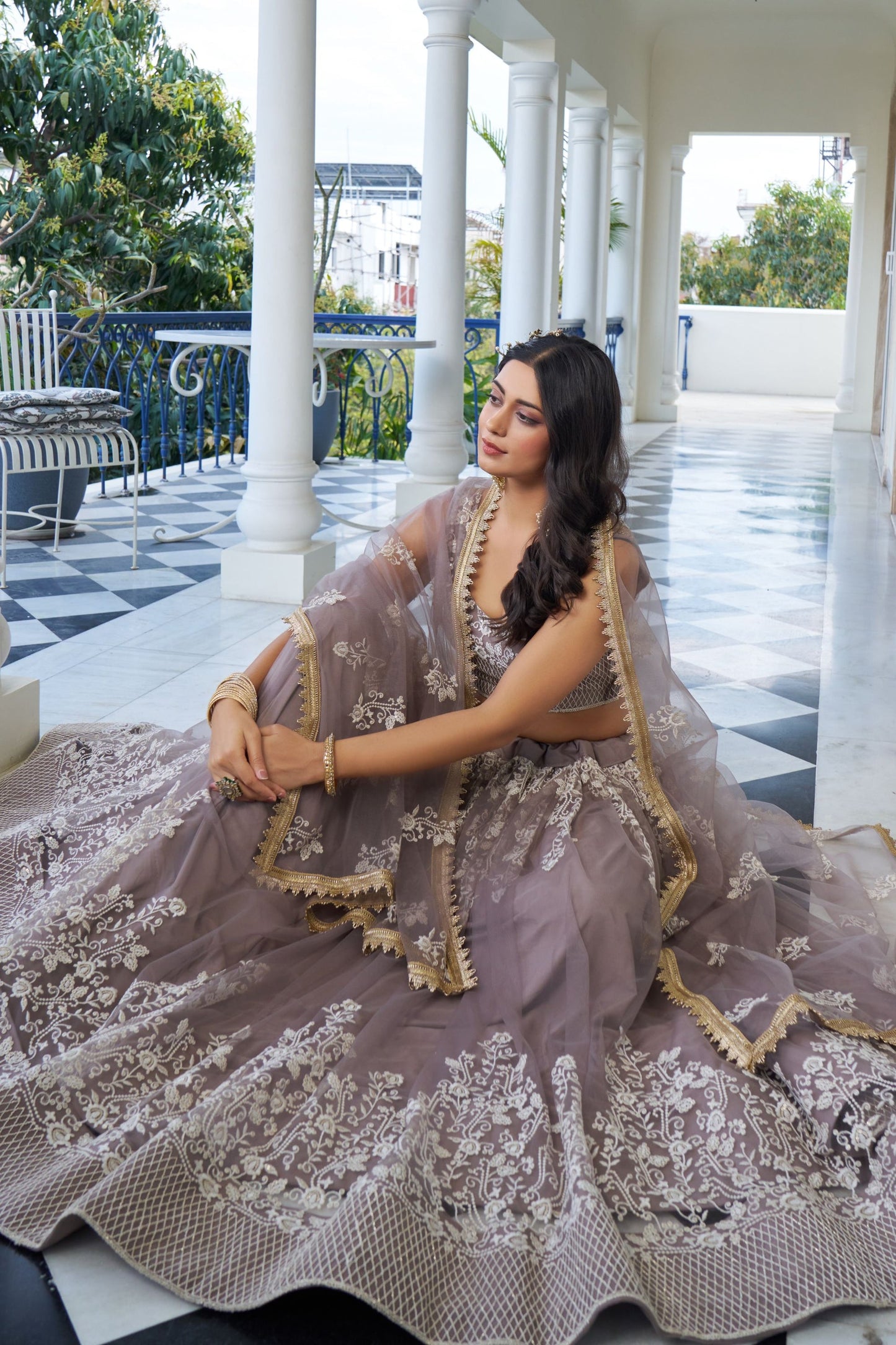 Grey Net Embroidered Lehenga Choli For  Festival & Weddings - Embroidery Work