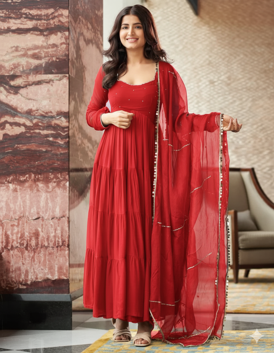 Stitched Anarkali Georgette Suit Set + Dupatta