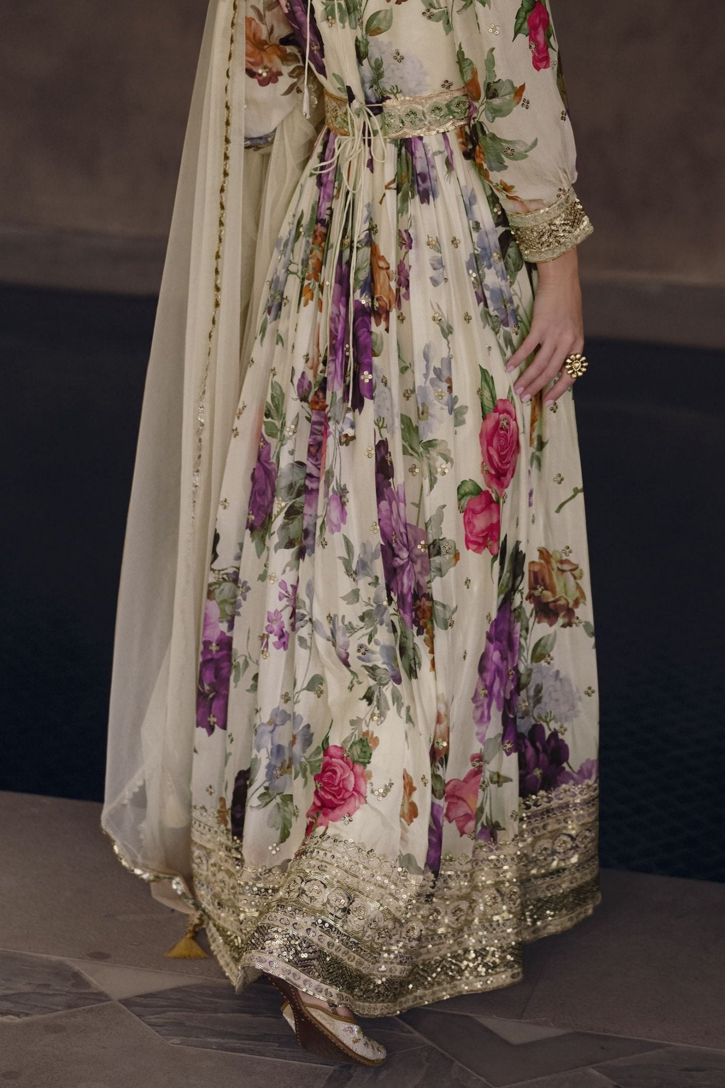 White Georgette Floor Full Length Flower Printed Anarkali Gown For  Festivals & Weddings - Embroidery Work, Print Work