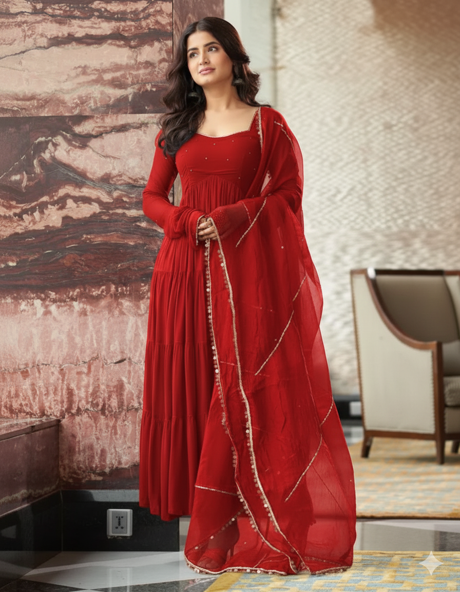 Stitched Anarkali Georgette Suit Set + Dupatta