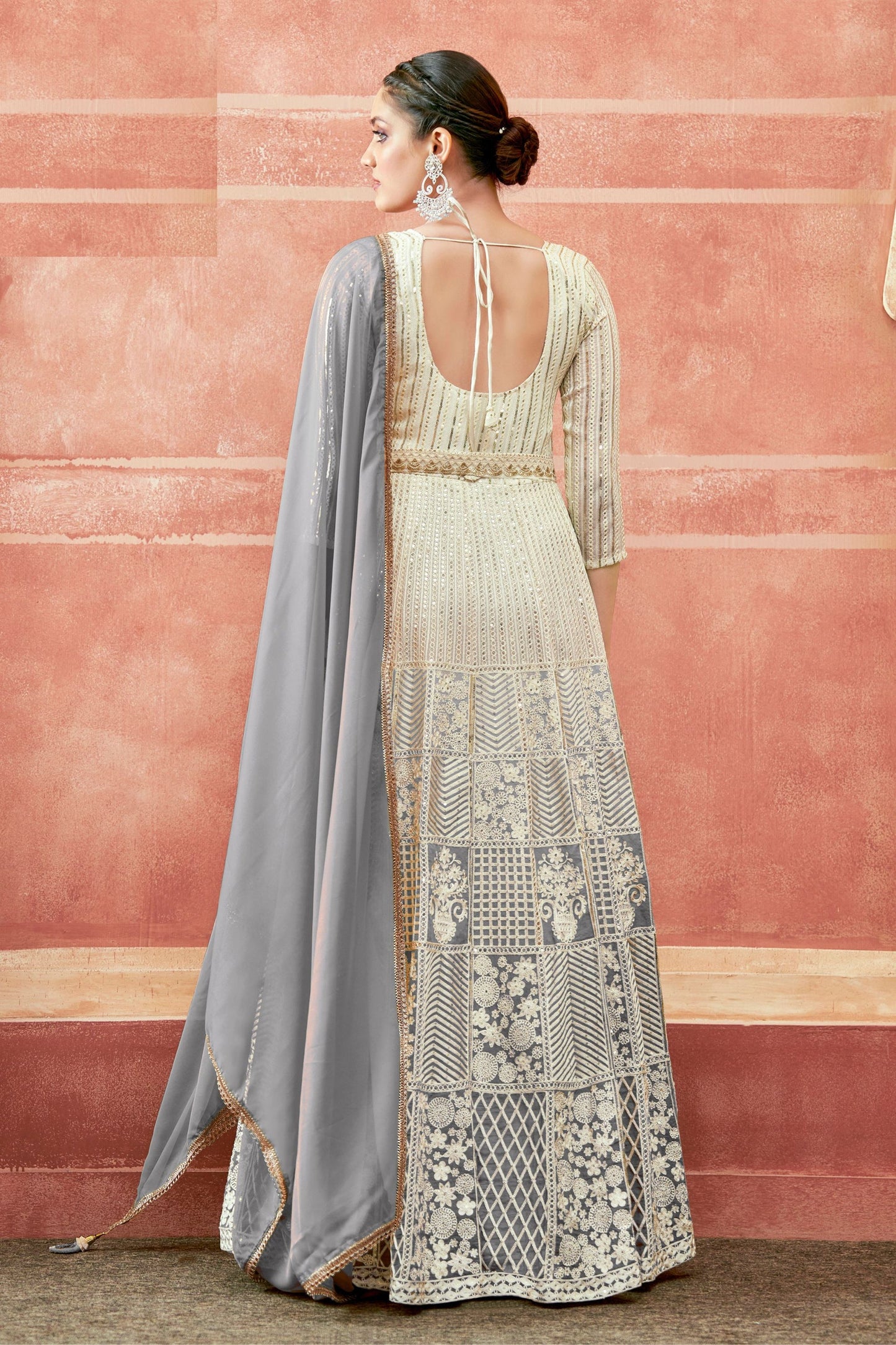 Gray Georgette Full Floor Dual Tone Length Anarkali Gown For  Festivals & Weddings - Thread Embroidery Work, Print Work