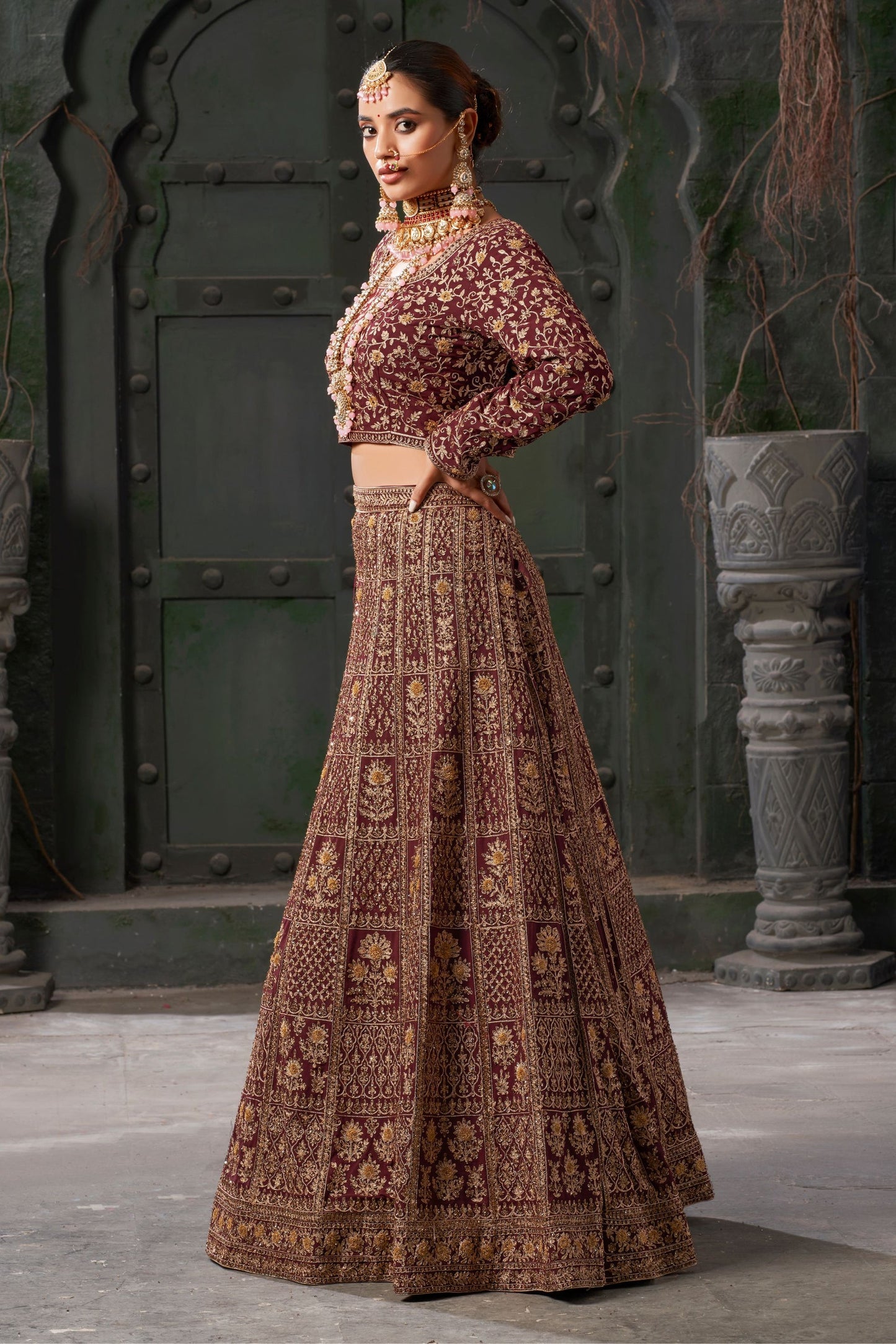 Maroon Georgette Embroidered Lehenga Choli For  Festival &  Wedding - Embroidery Work, Zarkan Work, Codding Work