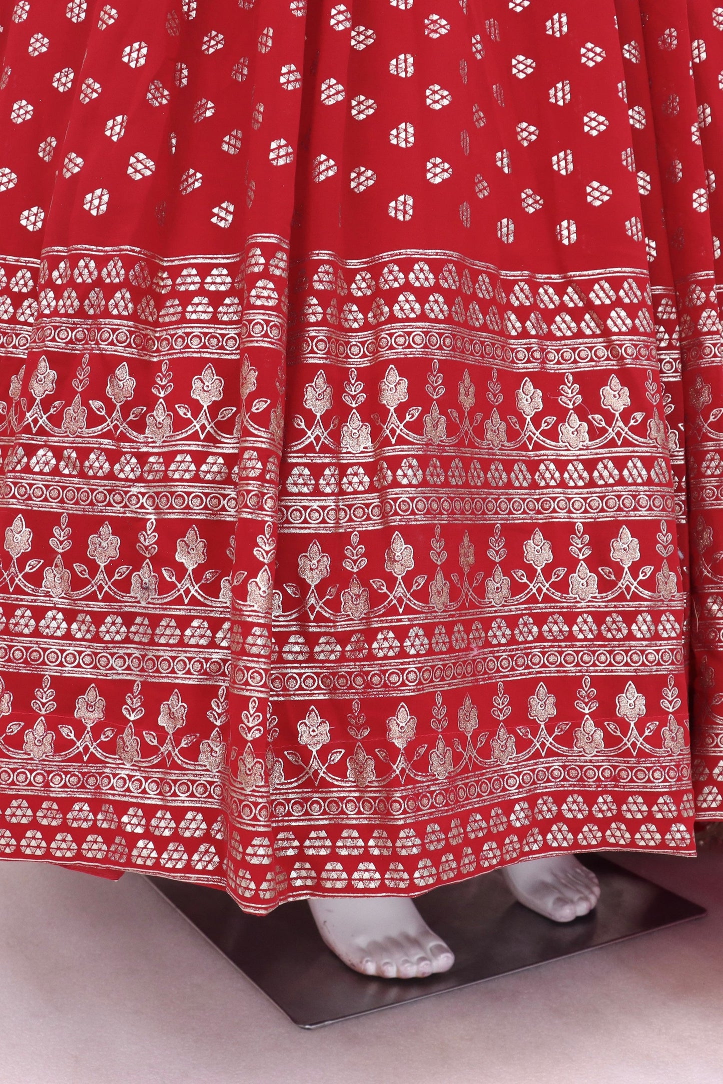 Red Georgette Full Length Anarkali Suit For  Festivals &  Weddings - Metallic Foil Work