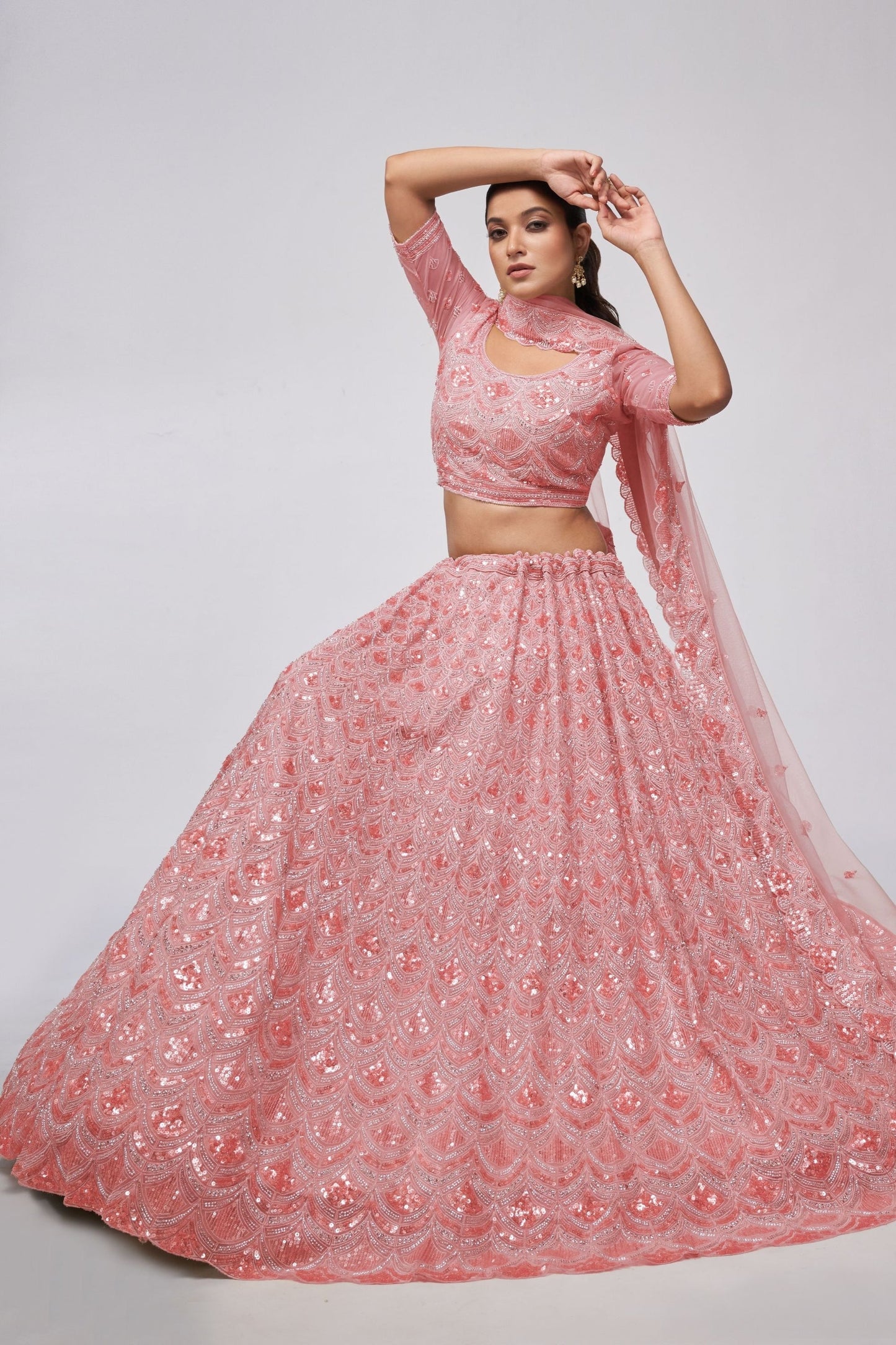 Odette Pink Net Lehenga Choli For  Festivals & Weddings - Sequence Embroidery Work, Bead Work, Zarkan Work