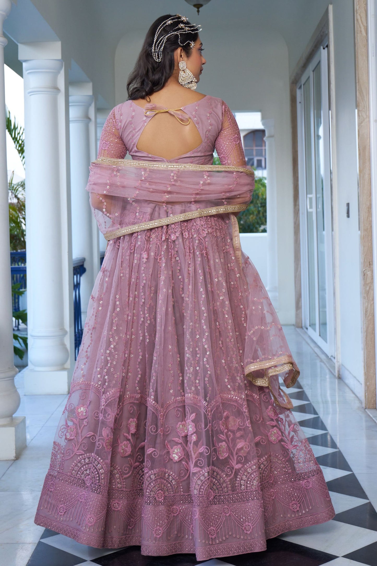 Blush Pink Net Embroidered Lehenga Choli For  Festival & Weddings - Embroidery Work