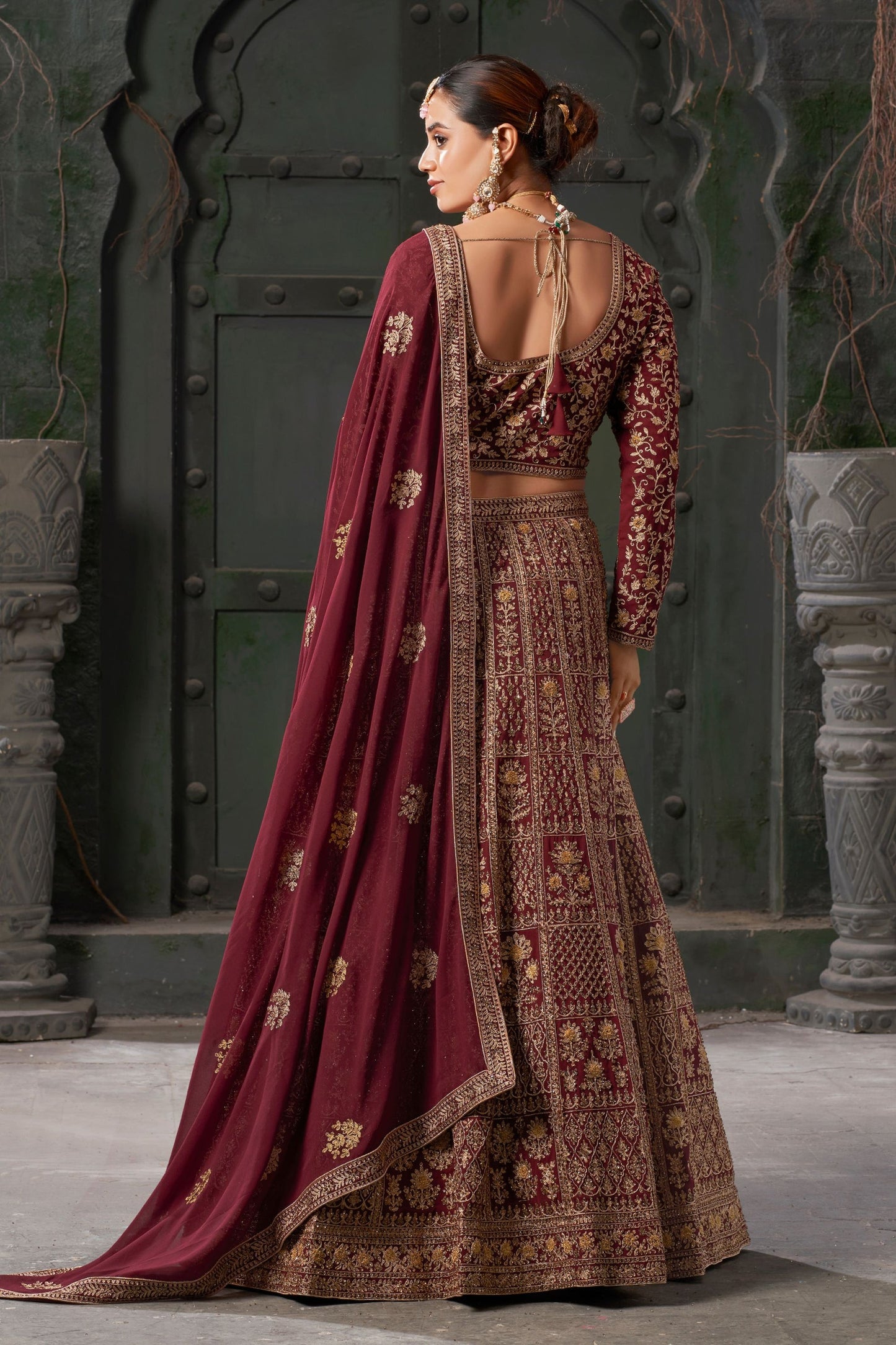 Maroon Georgette Embroidered Lehenga Choli For  Festival &  Wedding - Embroidery Work, Zarkan Work, Codding Work