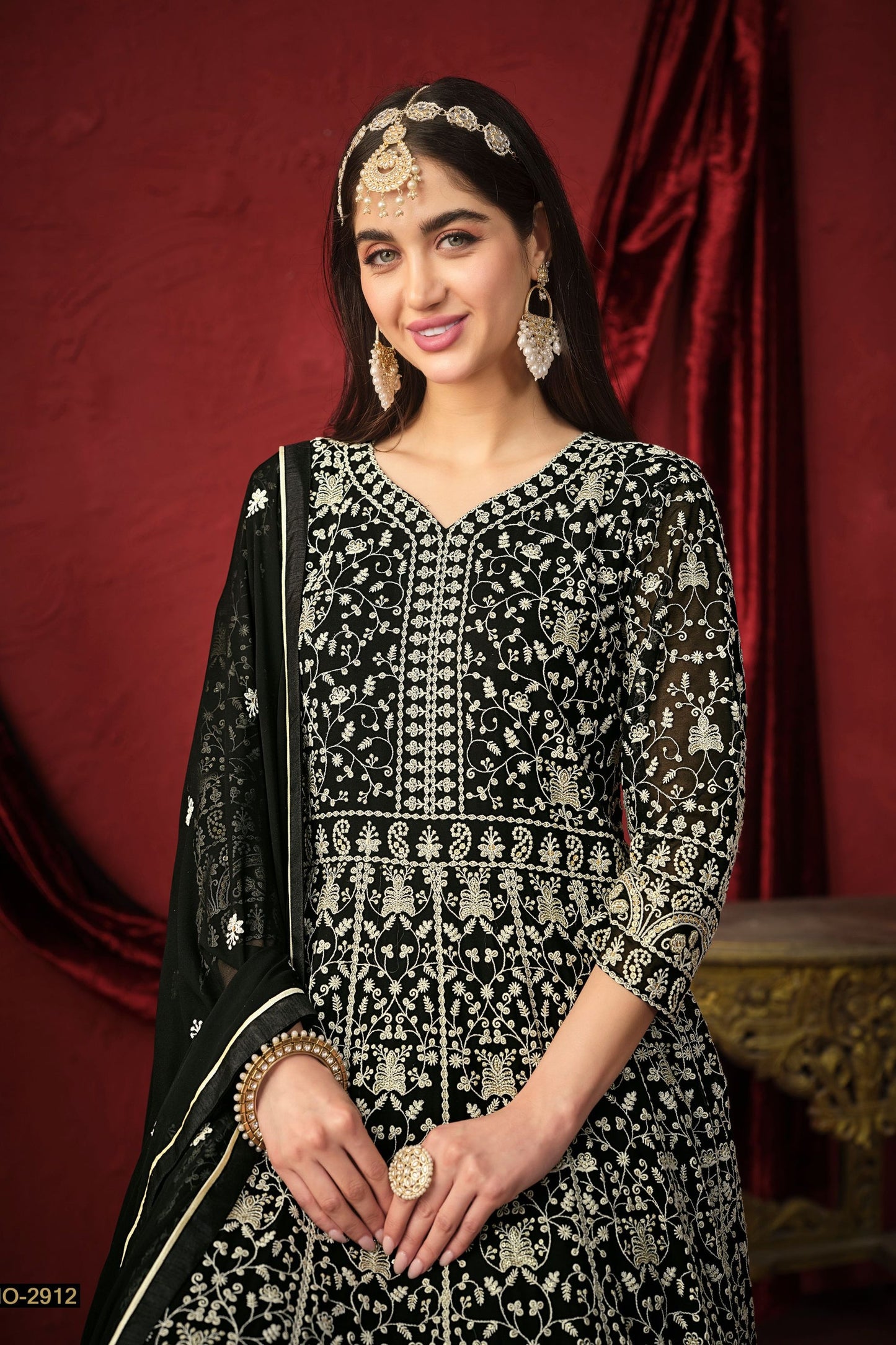 Black Georgette Full Floor Length Anarkali Gown For  Festivals & Weddings - Thread Embroidery Work