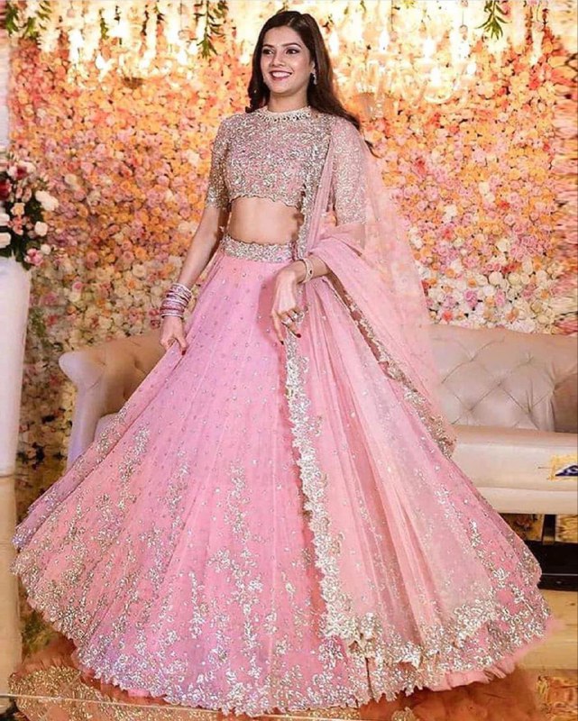 Beautiful Baby Pink Soft Net Sequence Work Lehenga Choli With Dupatta