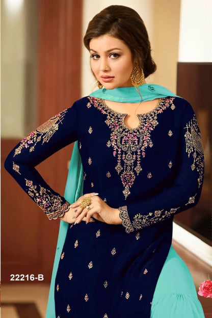 Blue Georgette Sharara Suit - Embroidery Work