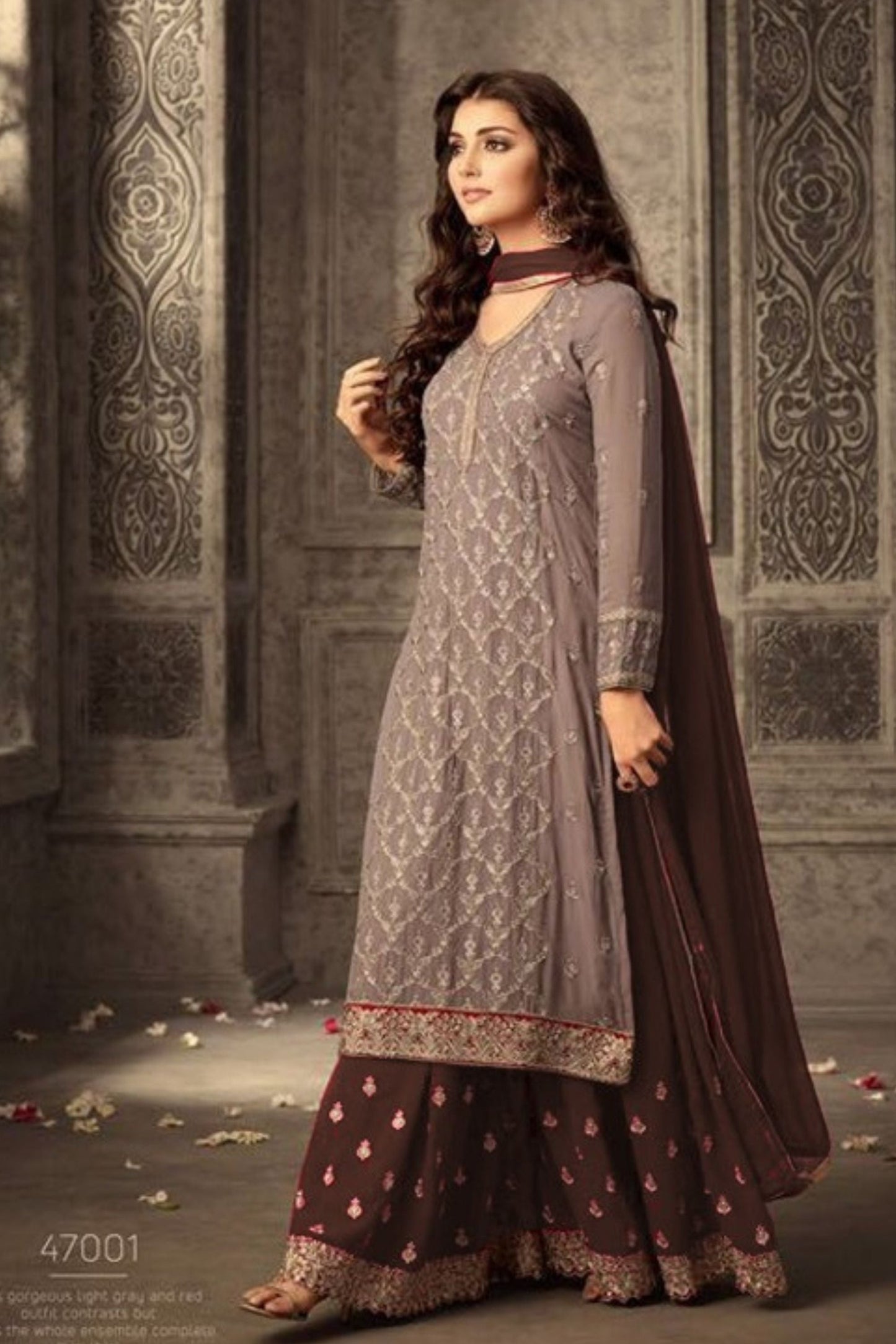 Yellow Chinon Silk Plazo Suit For Weddings & Festival - Embroidery Work