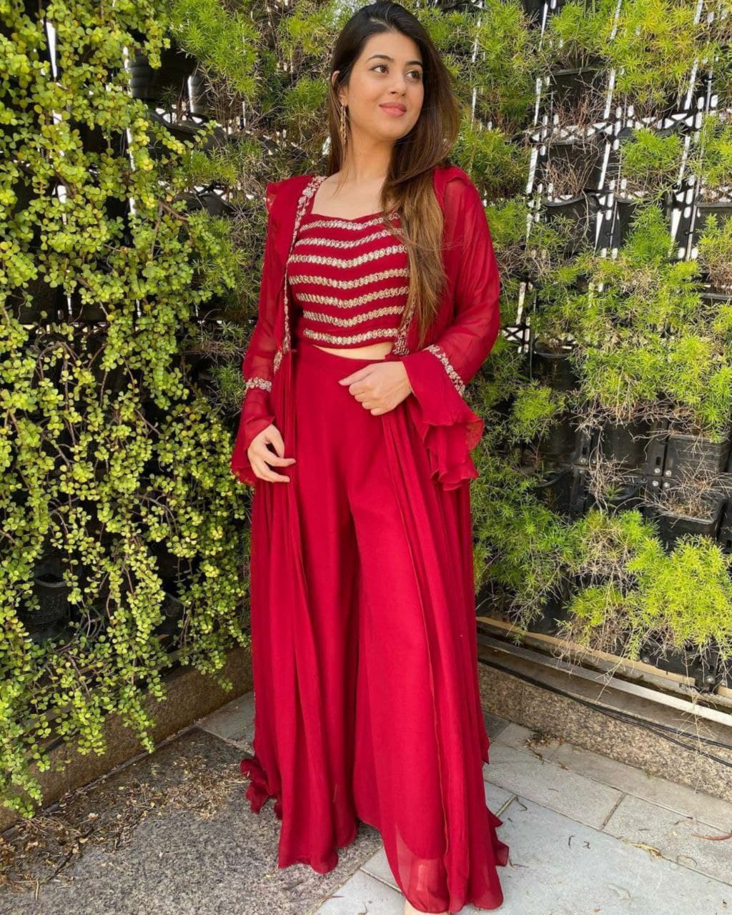 Aromatic Georgette Fancy Thread Work Sharara Suit With Jacket