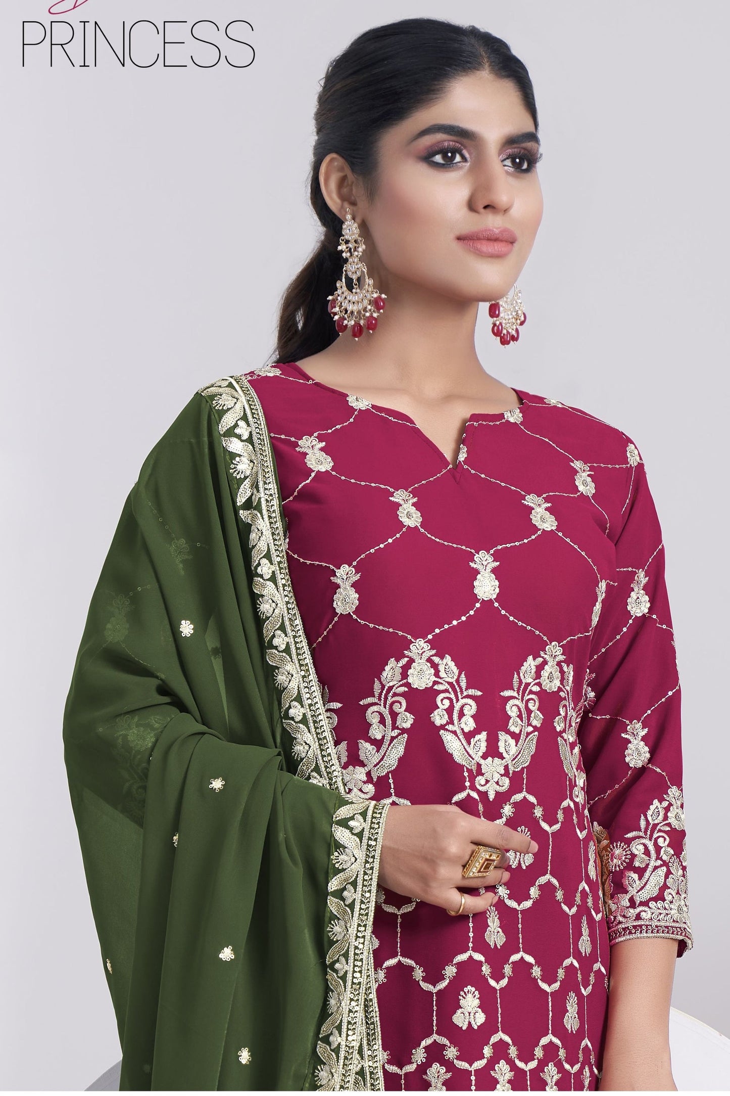 Pink Georgette Sharara suit - Sequence Embroidery Work, Thread Embroidery Work