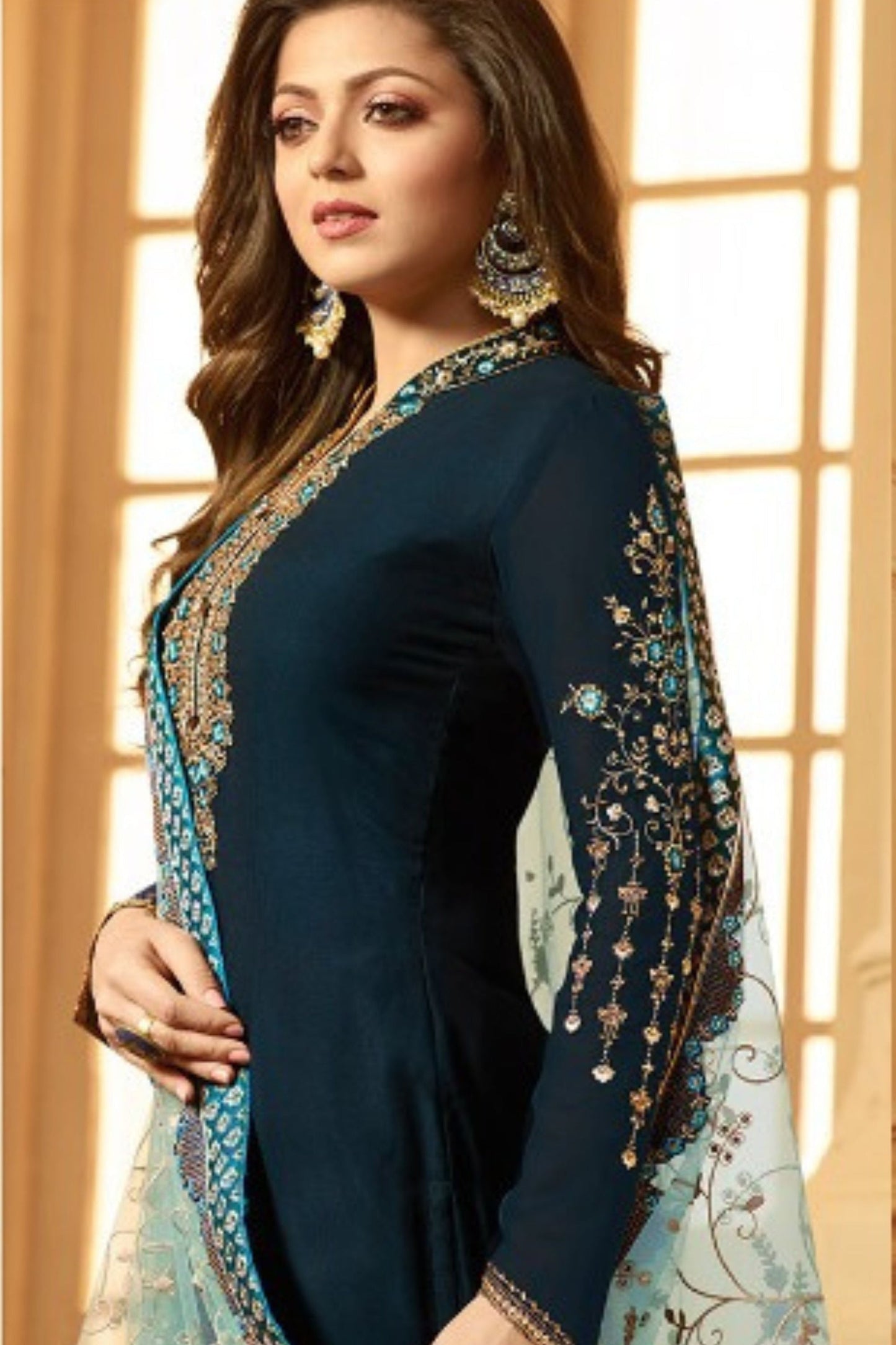 Teal Georgette salwar suit - Embroidery Work