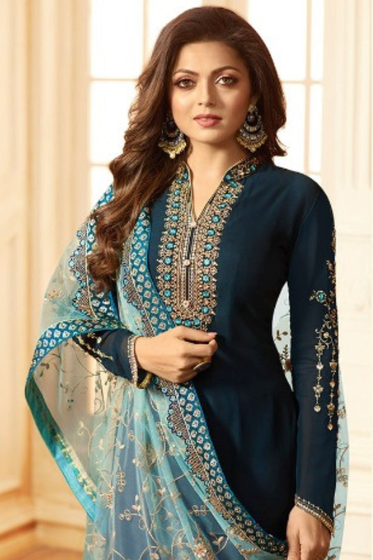 Teal Georgette salwar suit - Embroidery Work